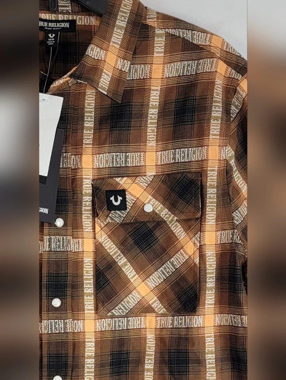 $89 True Religion Mens Jacquard Workwear plaid Shirt